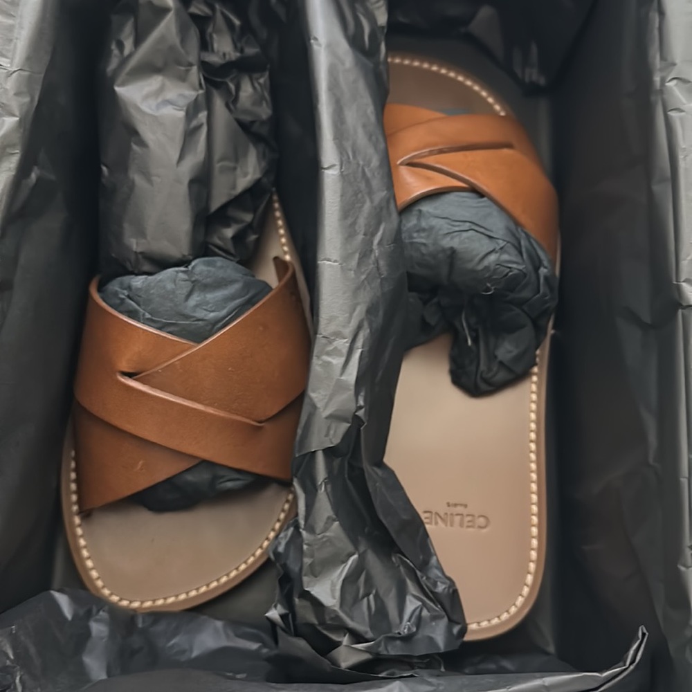 Celine Brown Leather Criss Cross Slide Sandals. Size 38 - Picture 2 of 8